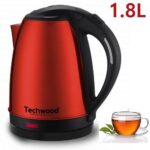 Techwood Bouilloire Electrique Inox Sans Fil- 1.8L- 1500W- Noir/Rouge